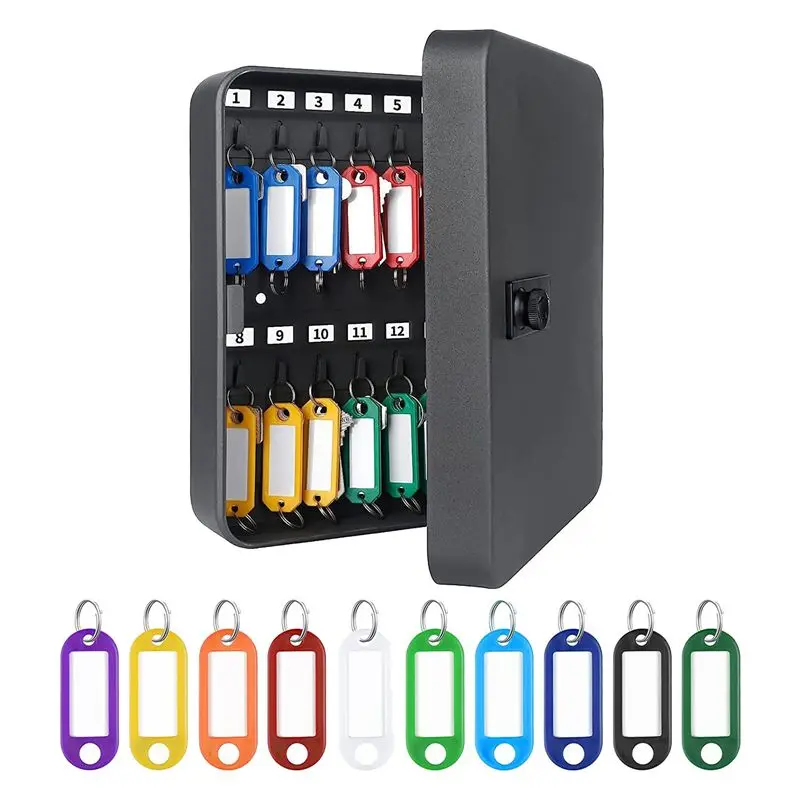 【CYBER MONDAY】28-Key Steel Key Cabinet Combination Lock Wall Mounted Key Organizer with 40 Key Tag Labels Identifiers