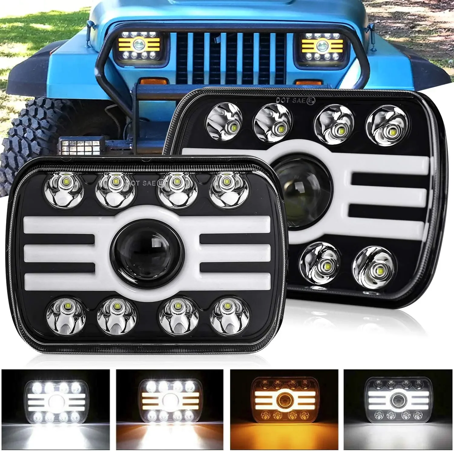 

NLpearl 5x7 "дюймовые светодиодные фары 80 Вт Hi/Lo Beam белый янтарный DRL для Jeep Wrangler Car Truck Conversion Offraod Cherokee 4X4