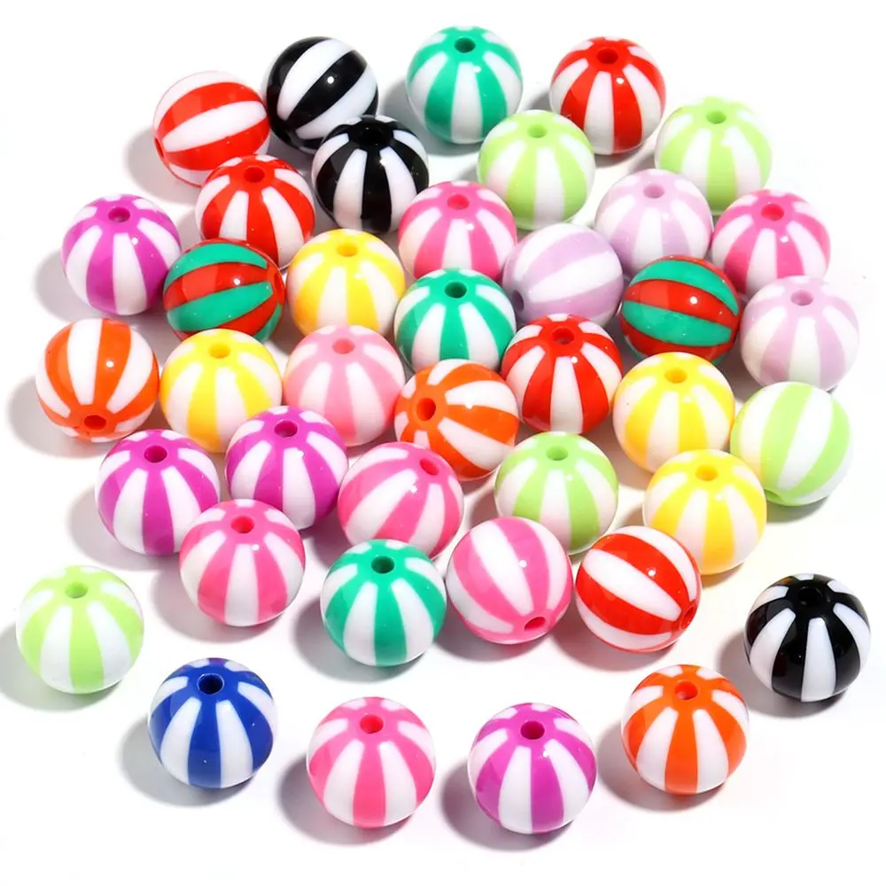 Fashion Acrylic Beads Striped Ball Shaped Beads For Jewelry Making DIY Handmade Accessories Craft Kits Jewelry Findings