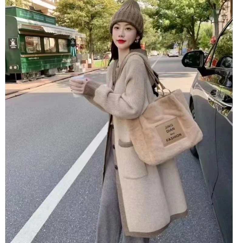 2023 Autumn Winter New Sweater Female Korean Knee Cardigan coat Long Thick Trend Jacket Commuter Women\'s Hooded Fashion Top Lady