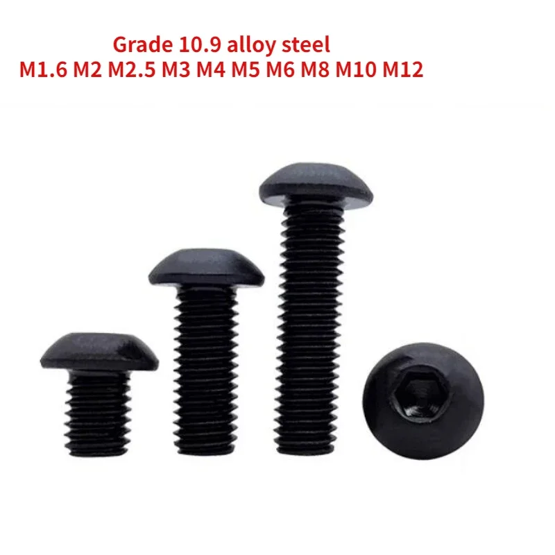 

5-300pcs M1.6 M2 M2.5 M3 M4 M5 M6 M8 M10 M12 Black Grade 10.9 Steel ISO7380 Hexagon Socket Head Button Mushroom Allen Bolt Screw