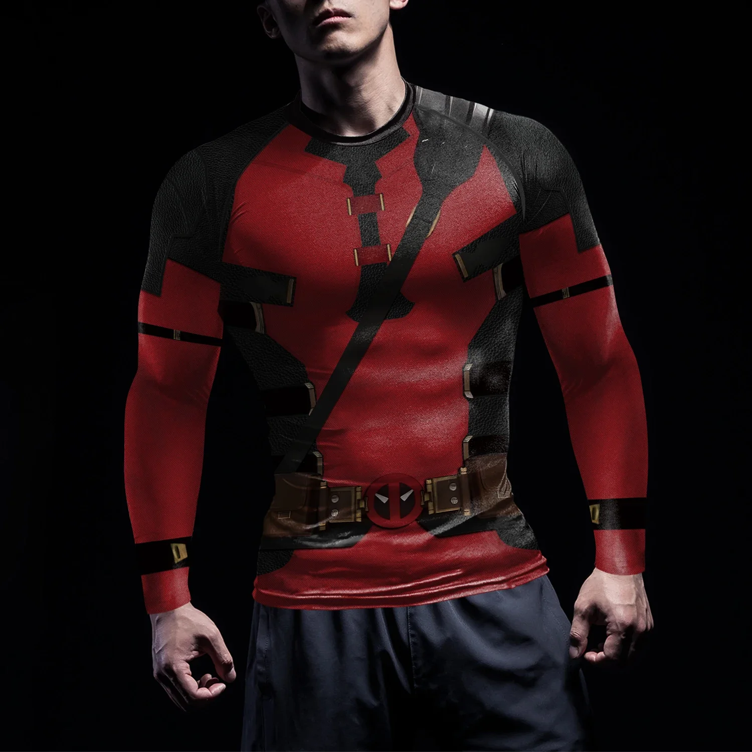 Adult Men Superheo Movie Deadpool Cosplay Costume Compression Shirts Halloween Party Long Sleeve Tops Male Gym Tops