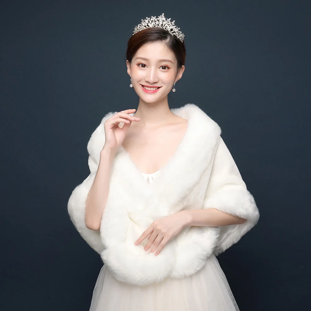 

Elegant White Bride Shawl Winter Warm Tippet Wedding Dress Accessories Bridal Shoulder Cape Cappa Tippet