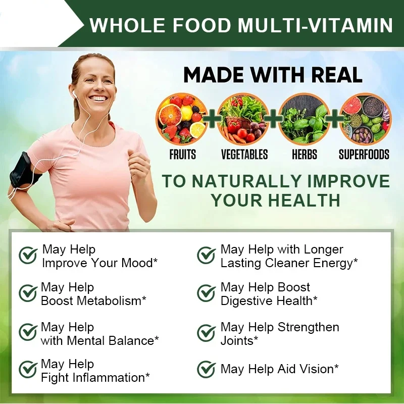 Vitality Whole Food Multivitamin Minerals Capsules Zinc & Vitamin D3K2 Improve Immunity Healthy Hair & Skin & Nails for Women