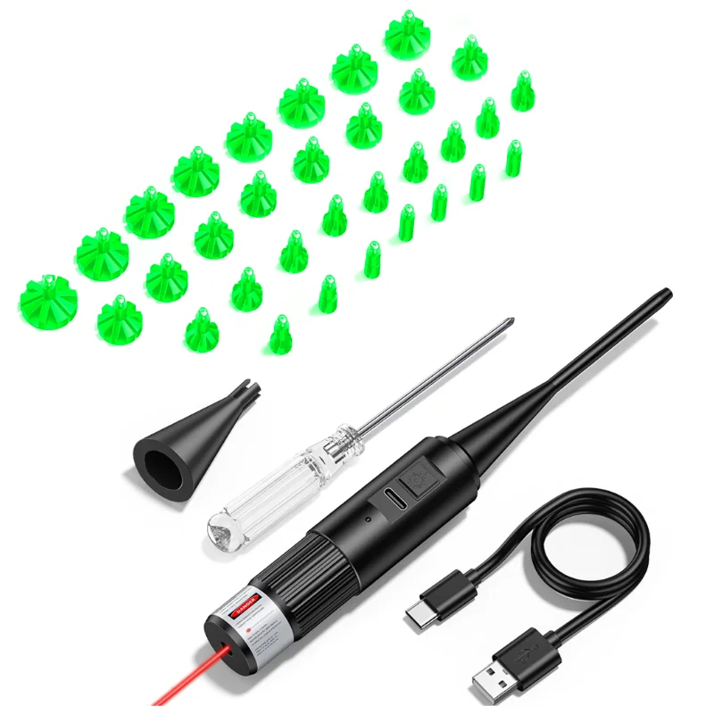 USB Rechargeable Laser Boresigher 32 Adapters  .17 .177 .22 9MM to 12GA Laser Bore Sight Collimtor