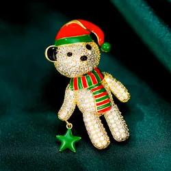 Cute Full Rhinestone Bear Brooches For Women Enamel Hat Bear Badges Christmas Animal Brooch Pins Gifts