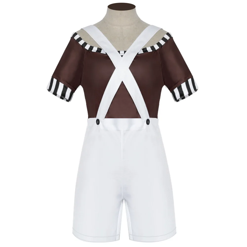 

Woman Loompa Oompa Cosplay Brown T Shirt White Short Pant Uniform Costume Movie Outfit Full Suit with Halloween Carnaval For