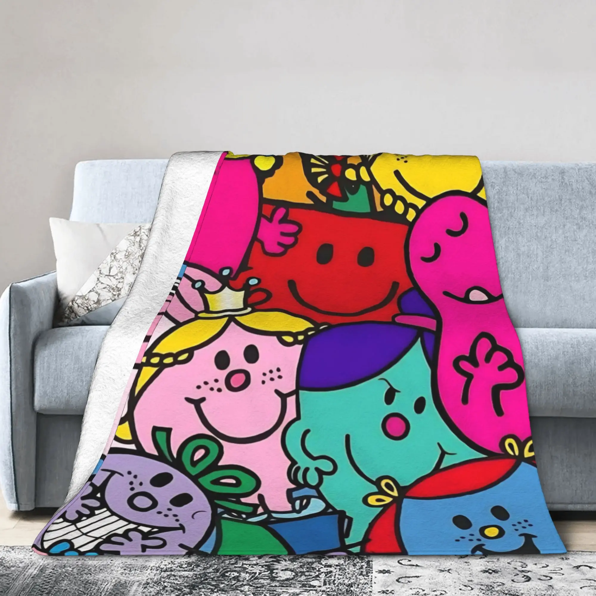 M-Mr M-Men L-Little M-Miss Cartoon Knitted Blankets  Wool Throw Blankets Bedding Couch Decoration Ultra-Soft Warm Bedsprea,