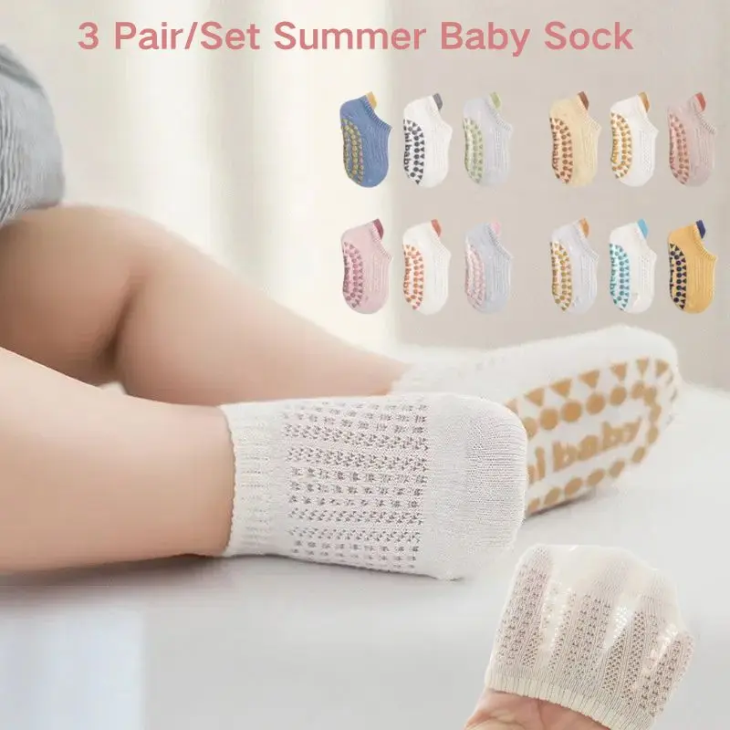 

3 Pair/set Summer Baby Sock for Boy Girl Simplicity Solid Color Short Ankle Non-slip Floor Sock Thin Soft Breathable Cotton Sock