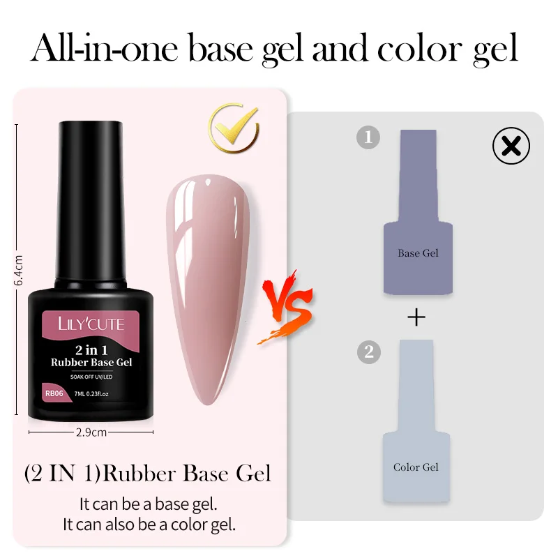 LILYCUTE 6 قطعة 2 في 1 قاعدة مطاطية جل عاري وردي اللون أبيض حليبي نقع قبالة شبه دائمة التسوية الذاتية هلام مسمار الفن الورنيش #6