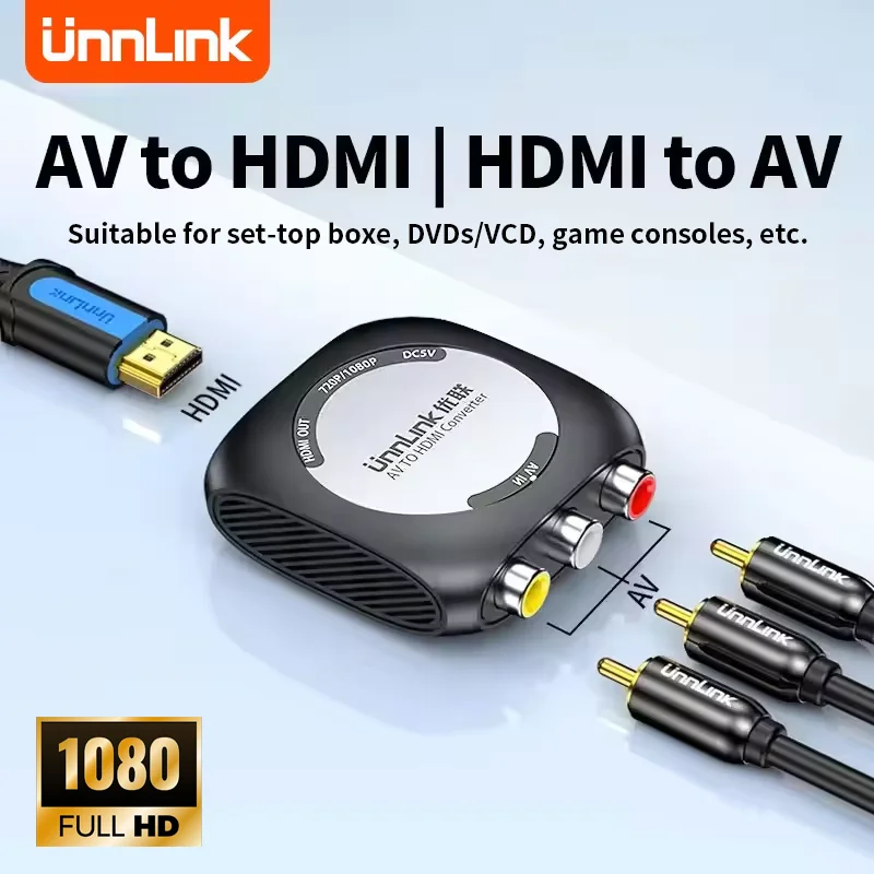 

Unnlink HD 1080P AV to HDMI,HDMI to AV Converter Analog Fiber Coaxial Signal To RCA Audio Decoder Adapter for Home Stereo System