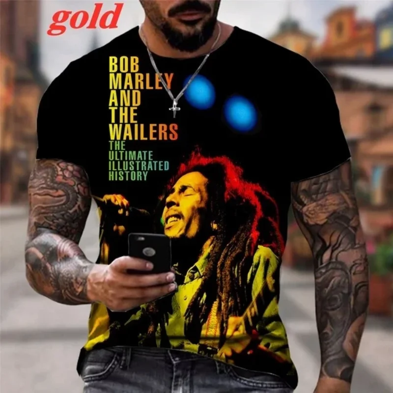 Summer Men\'s T-shirts Cool Rock Bob Marley 3d Print O-neck Short Sleeve Street Hip-hop Shirt Oversized Tops & Tees Men Clothing