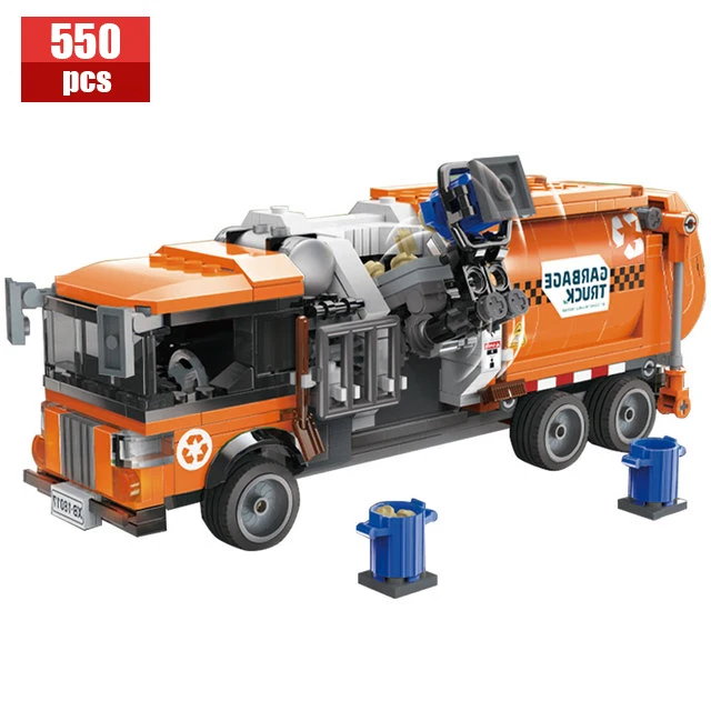 

City Sanitation Garbage Truck Vehicle Model Building Blocks Cleaning Car Assemble Bricks Toys For Kids Christmas Gifts Toys