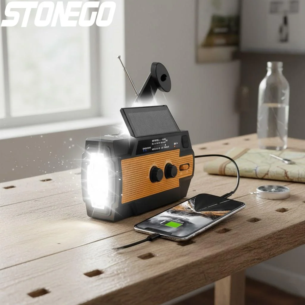 

Solar Hand Crank Portable Emergency Radio 4000mAh AM FM NOAA Weather Radio with Flashlight Phone Charger SOS Alarm