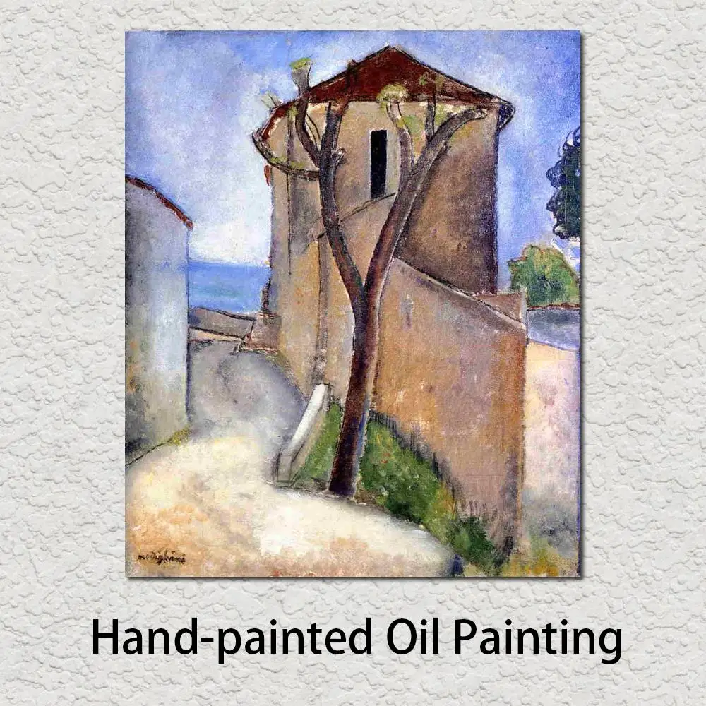 

Tree and Houses Amedeo Modigliani Painting Wall Art for Office Space Handmade High Quality