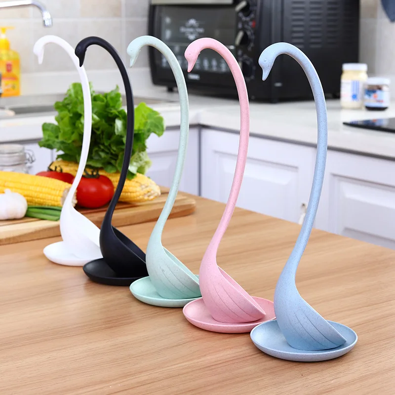

Creative swan that stands up, tipping spoon that can stand upright, large plastic heat-resistant long handled spoon