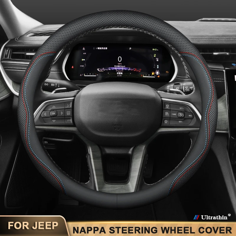 

Car Leather Steering Wheel Cover Non-Slip For Jeep Wrangler Patriot Commander Grand Cherokee Compass Wagoneer Gladiator Renegade