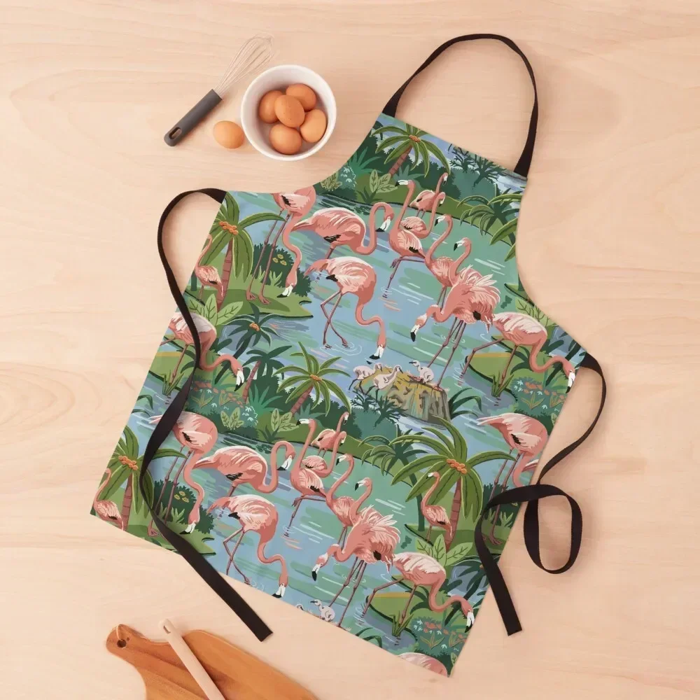 

Flamingo Lagoon Vintage Style Paint by Number Apron japanese style Women's Restaurant Kitchen Equipment cleanings Apron