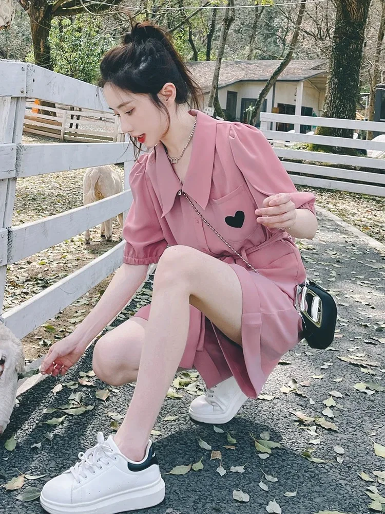 

Pink Bubble Sve Workwear Jumpsuit Women's Summer High Waist ort Pants One-Piece Suit Slimming Flattering