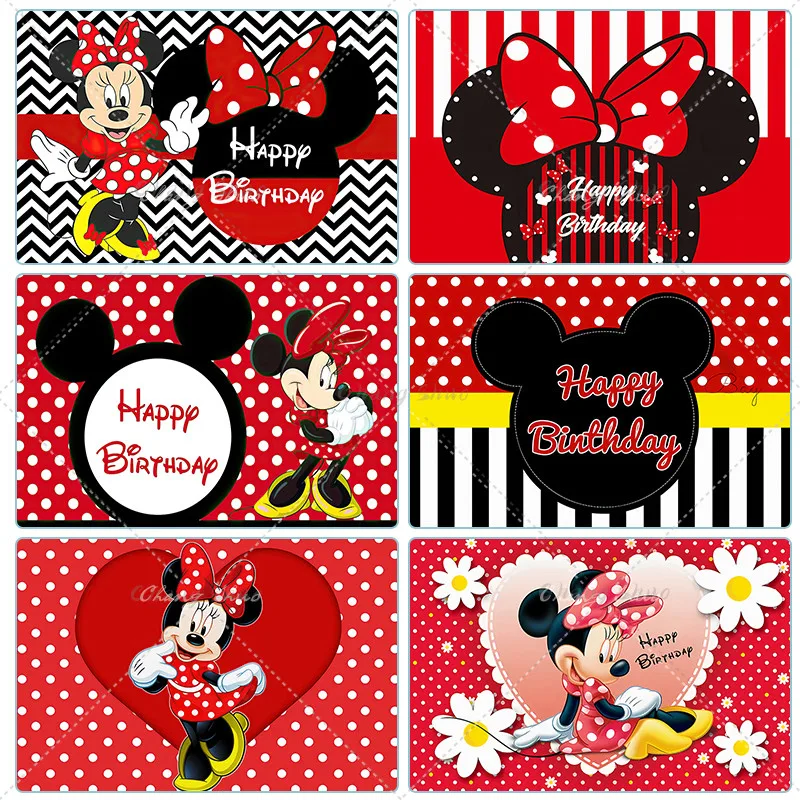 1set Disney Cartoon Mickey Minnie Mouse Theme Children Happy Birthday Background Baby Shower Gender Revealing Photography Banner