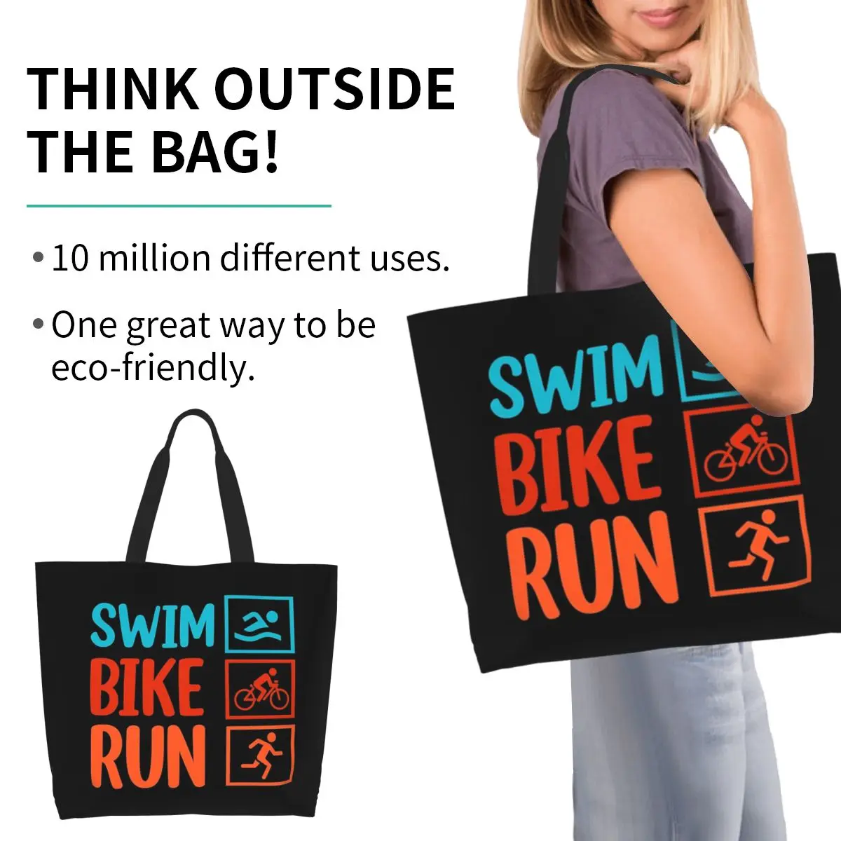 

Triathlon Swimming Cycling Running Shopping Tote Bag Canvas Large Capacity Shoulder Bags Shopper Grocery Handbag for Women