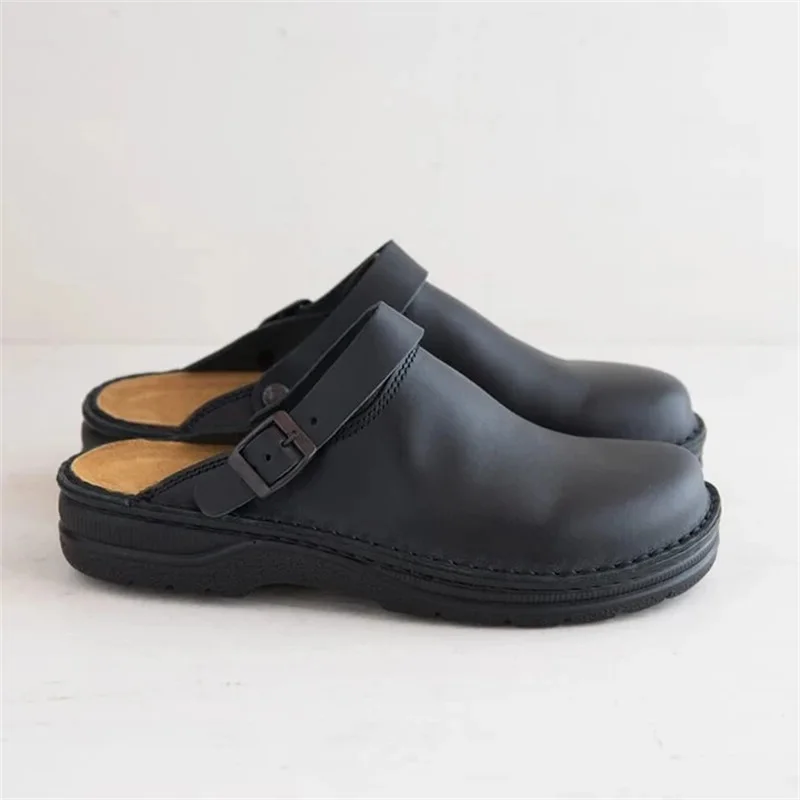 Męskie kapcie letnie PU skórzane buty Vintage miękkie dno Slip On sandały blisko Toe kapcie plażowe męskie obuwie nowy rozmiar 48