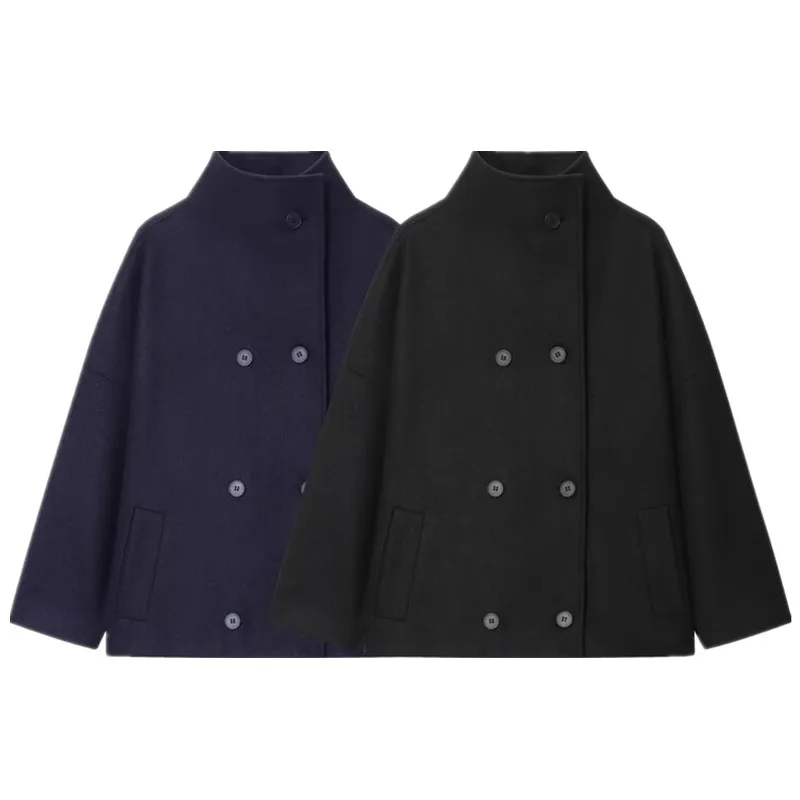 Otoño Invierno mujer suelta ajuste doble botonadura largo abrigo de lana Sve diseño versátil prendas de vestir exteriores