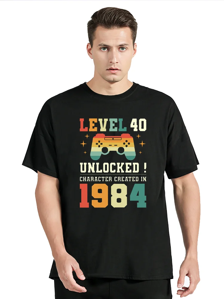 Streetwear Washed Vintage T Shirt Level 40 Unlocked 1984 Men's T-shirt Unisex Tops Cotton Fitness streetwear Graphic Clothing