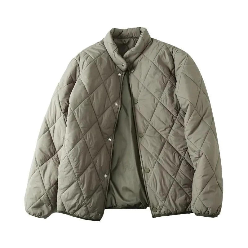 Standing Collar Cotton Quilting Jacket Coat Men Thick Winter Warm Cotton Diamond Grid Coat Lightweight Casual Jacket Outerwear