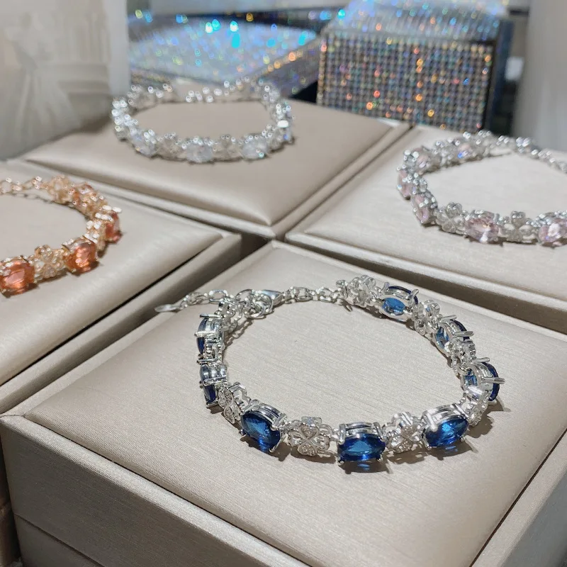 

MDLFES Moiss1n Diamonds Style Jewelry Europe and the United States retro gold-plated with girls pink crystal hand jewelry