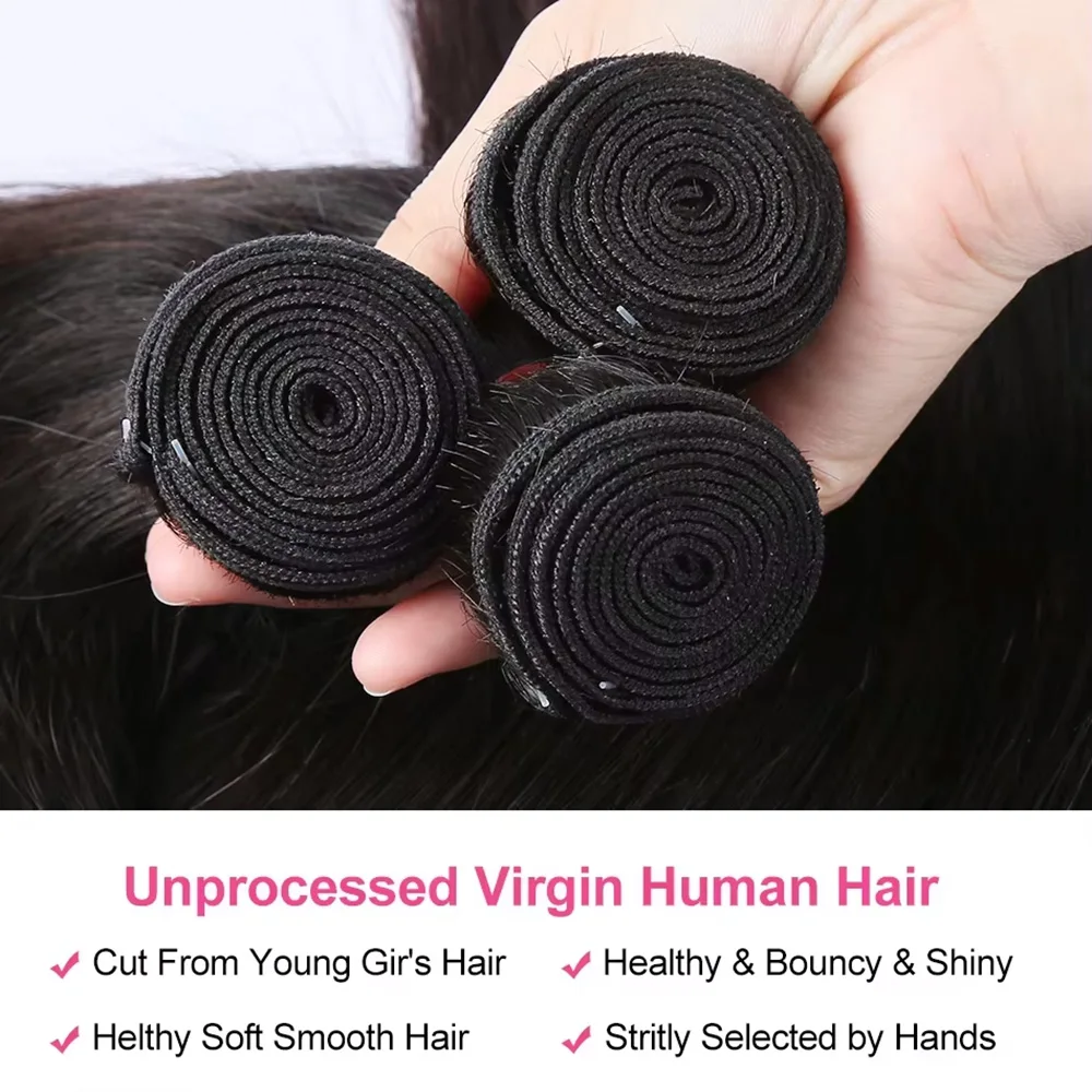 3/4 Pcs Human Hair Straight Bundles Natural Color Weave Straight Human Hair 40 Inch Extensions Human Hair Bundles For Women