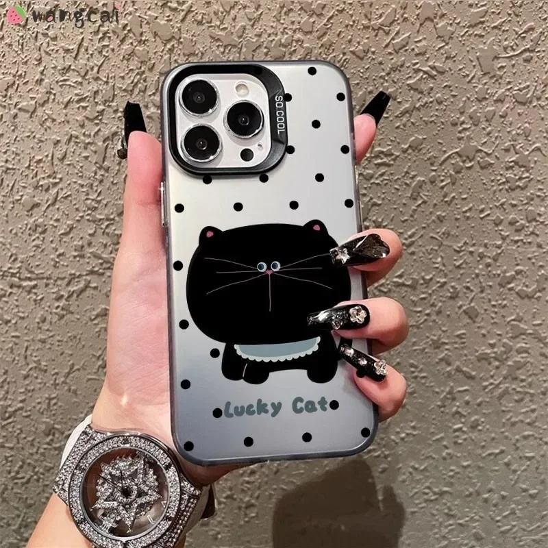 For Tecno Spark Go 1 2025 2024 2023 2022 Infinix Smart 9 8 Pro 4 Plus HD 7 6 5 Phone Case Black Cat Cartoon Matte Soft Cover