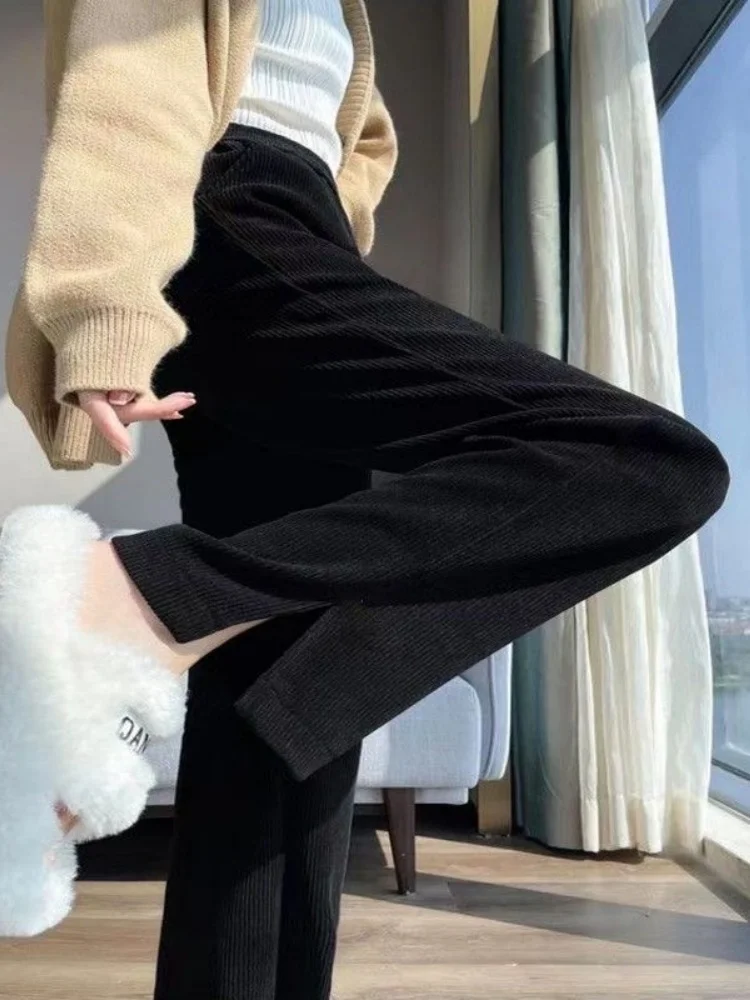 Black Wide Leg Pants Women's Spring Autumn Thin Small Straight Bananas Trousers High Waist Straight Cut Casual Pants