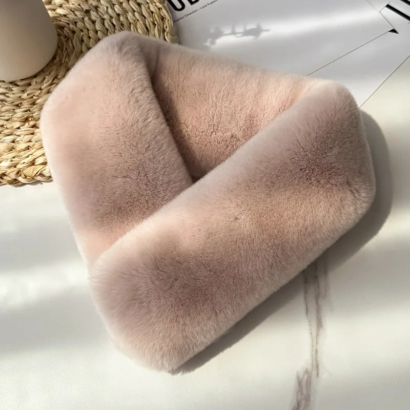 CX-S-236 الشتاء موضة حقيقية ريكس الأرنب الفراء وشاح للنساء نمط قصير مزدوج الوجه الفراء الرقبة أدفأ لسيدة #3