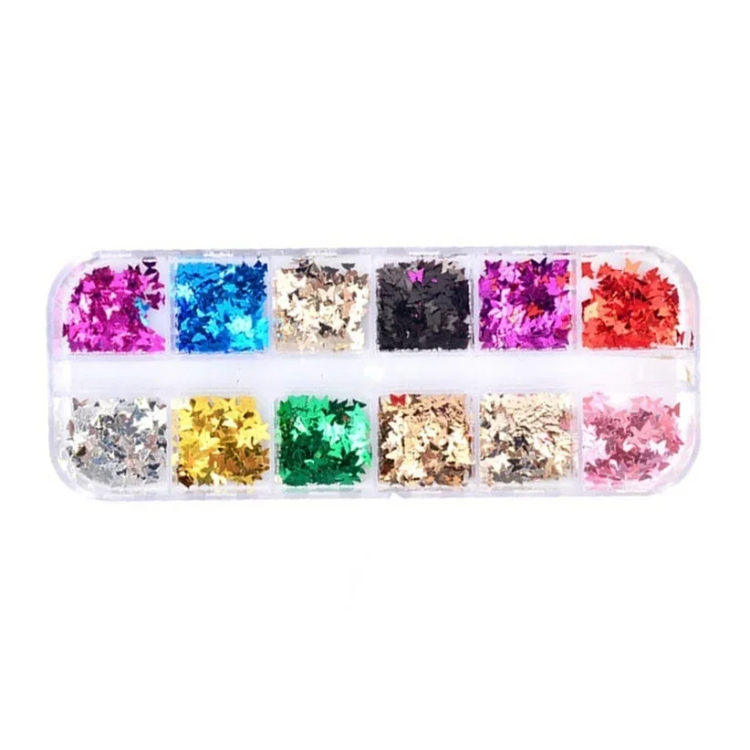 Paillettes papillon pour ongles, 12 grilles/ensemble