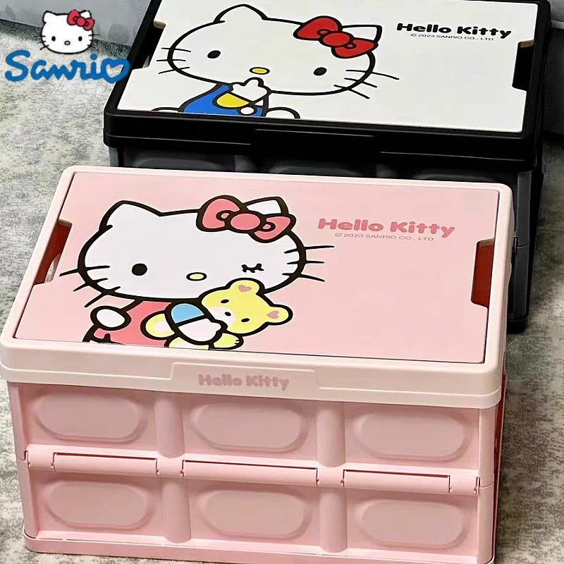 Sanrio Hello Kitty Car Trunk Storage Box Outdoor Camping Organizing Box Cartoon Female Car Foldable Interior Storage Box Gift