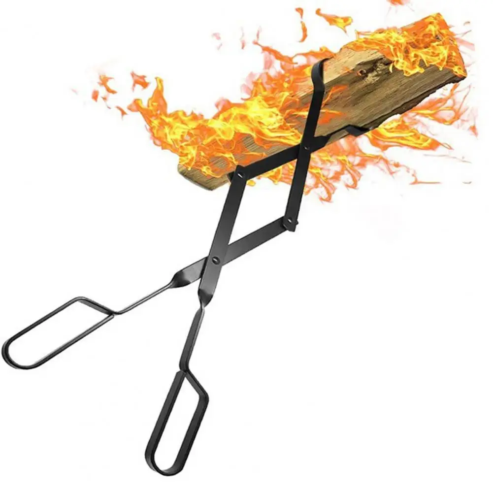 Adjustable Fireplace Tongs 26 Inch Heavy Duty Fireplace Tongs Cast Iron Log Grabber Tweezers Long Handle Firewood for Indoor