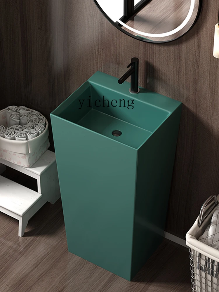 YY Nordic Pedestal Basin Ceramic Floor-Mounted Integrated Wash Basin Square Column Washbasin