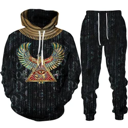 Starożytny Horus styl egipski dres z nadrukiem 3D zestaw męska kobieta bluza z kapturem + spodnie 2 sztuki Oversized casualowe w stylu Streetwear sweter