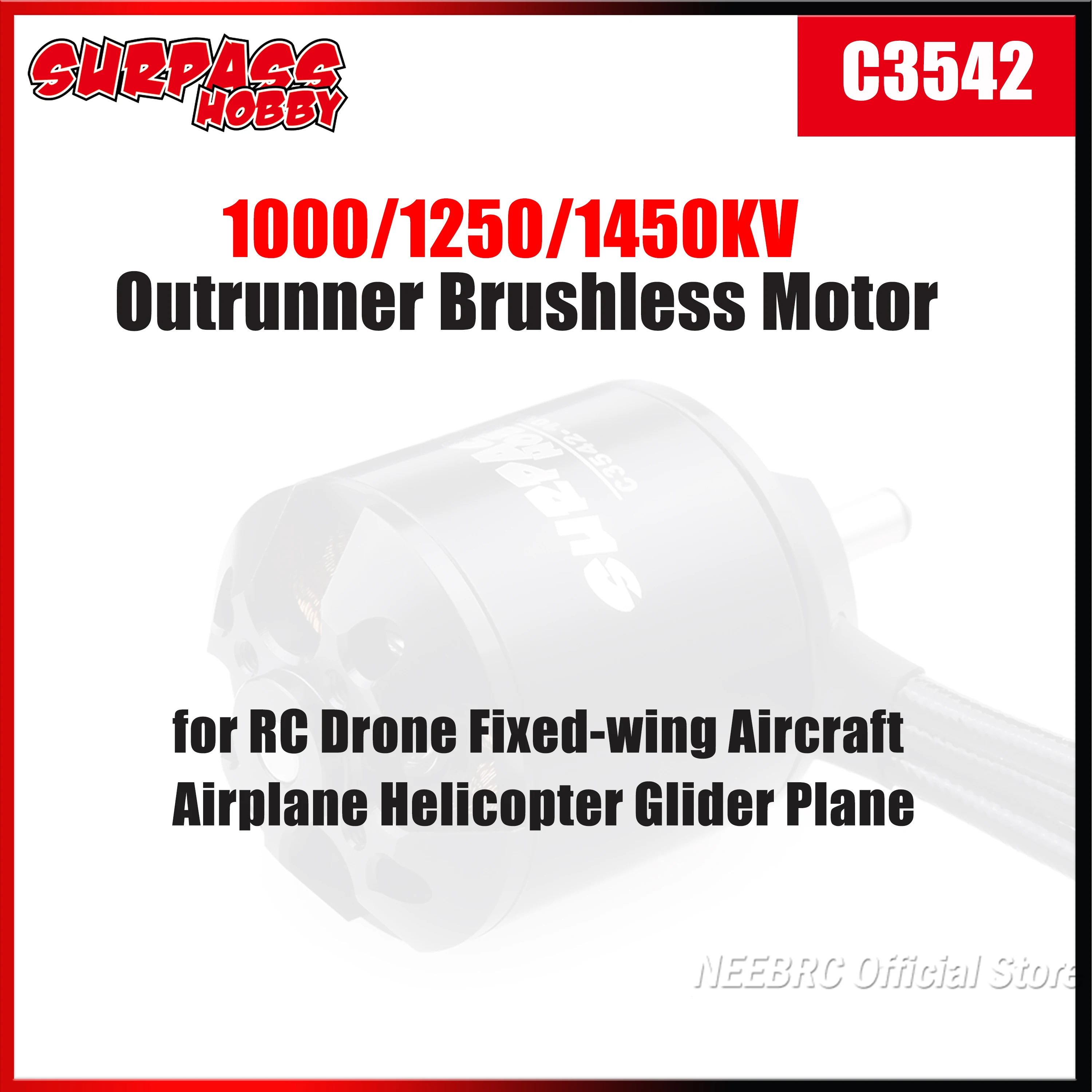 

SURPASS HOBBY C3542 1000/1250/1450KV Brushless Outrunner Motor for RC Drone Fixed-wing Aircraft Airplane Helicopter Glider Plane