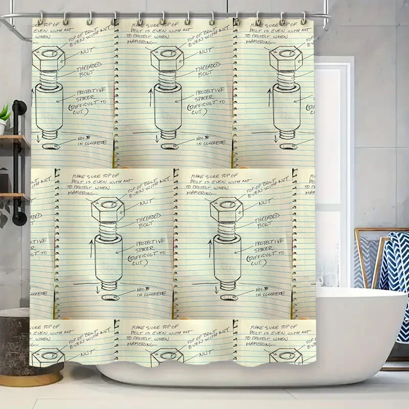 

Patterned Bathroom Curtains Threaded Bolt Nut Design for Kitchen Sink Faucet Installation Durable Waterproof Shower Curtain with