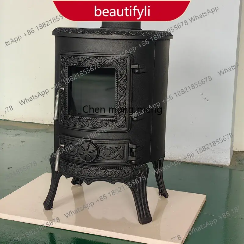 

A38 Independent real fire fireplace, cast iron fireplace, with stove, European modern simple round stove X23