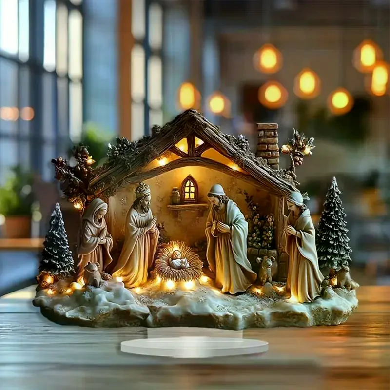 Desktop Decor Family Statue Jesus Tree Of Life Newborn Acrylic Flat Plate Desktop Decoration Ornaments For Home Decor