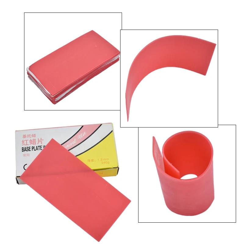 Dental Base Plate Soft & Hard Red Dental Wax Sheets Dentist Auxiliary Material Thickness 1.3Mm for False Teeth