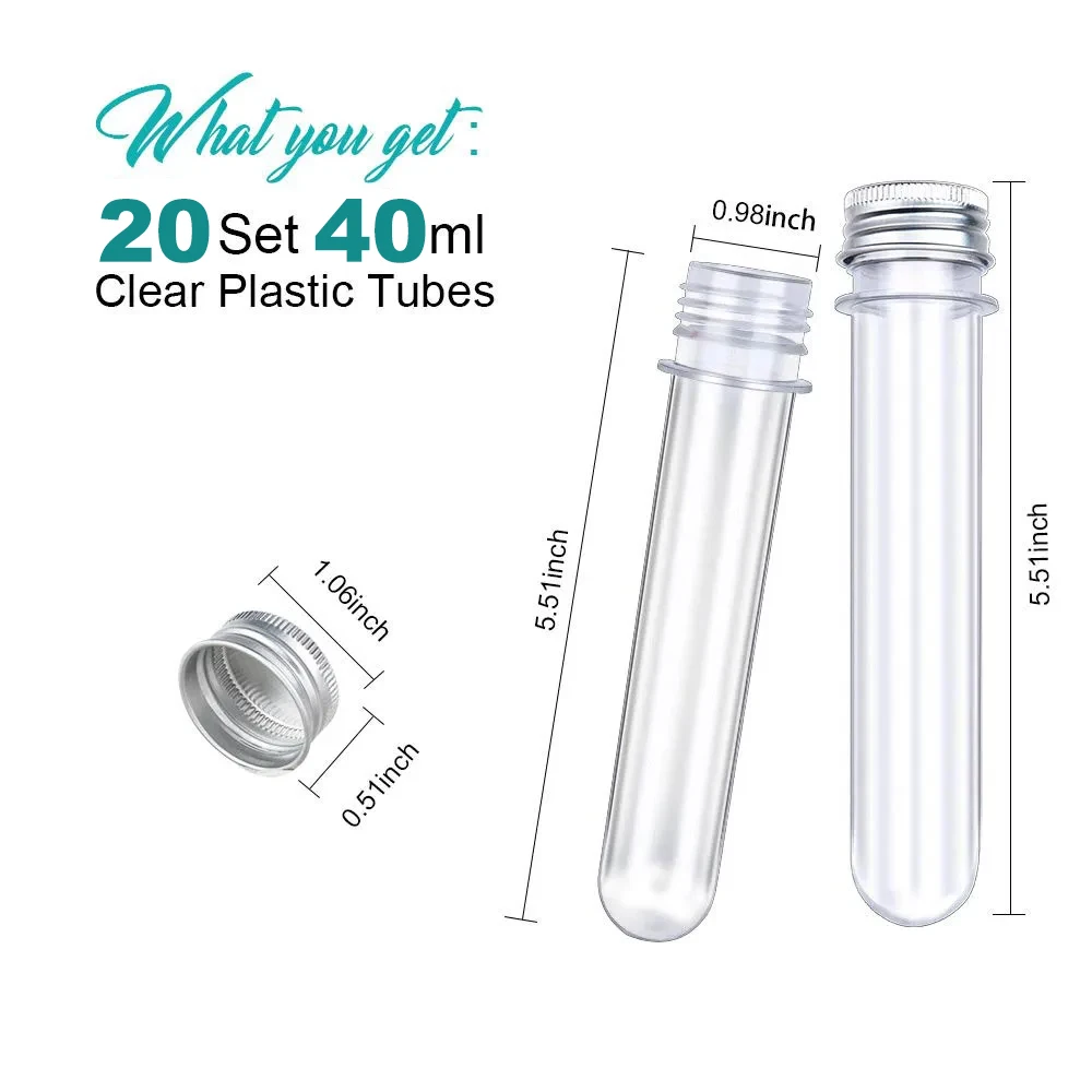 20X Science Party Test Tubes 40ml 25x140mm,Clear Plastic Test Tubes Gumball Candy Tubes, Bath Salt Vials Christmas Birthday Gift