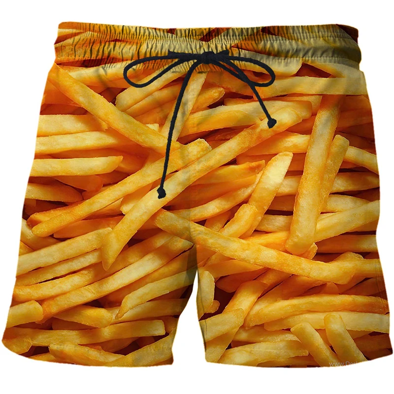 

French Fries Shorts Chips Hamburg 3d Surfing Board Short Kids Beach Shorts Men Trunk Masculina Swimming Trunks Sports Briefs Boy