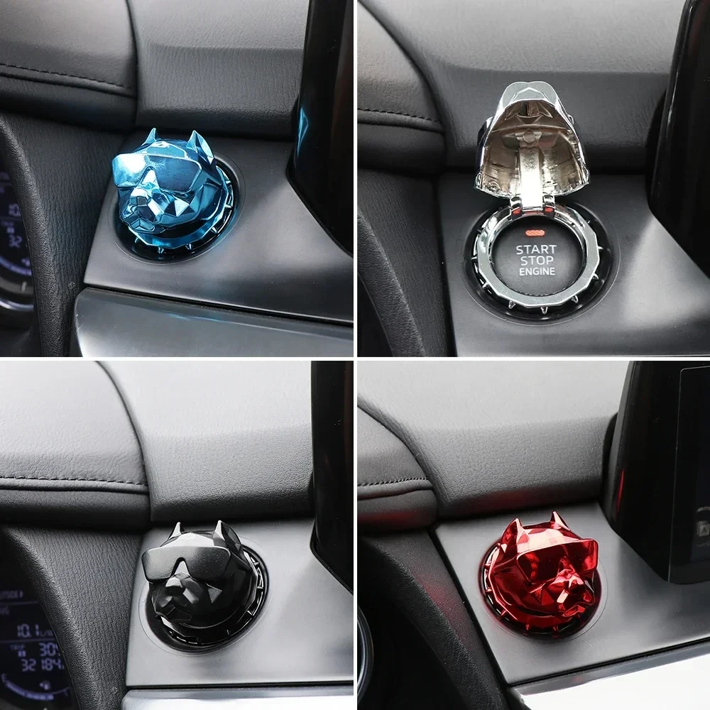 Metal Bully Dog Car Engine Ignition Start Switch Button Protective Cover Sticker Cover Car Trim Accessories Toy