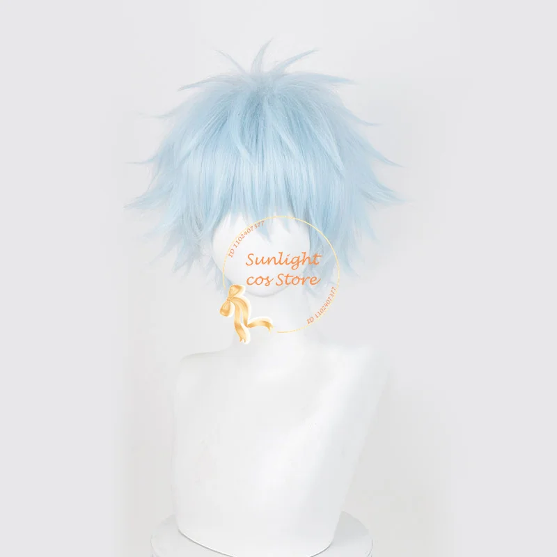 NANA Okazaki Shinichi Cosplay Wig 30cm Light Blue Fluffy Anime Cosplay Wig Props Heat Resistant Synthetic Hair Halloween Wigs