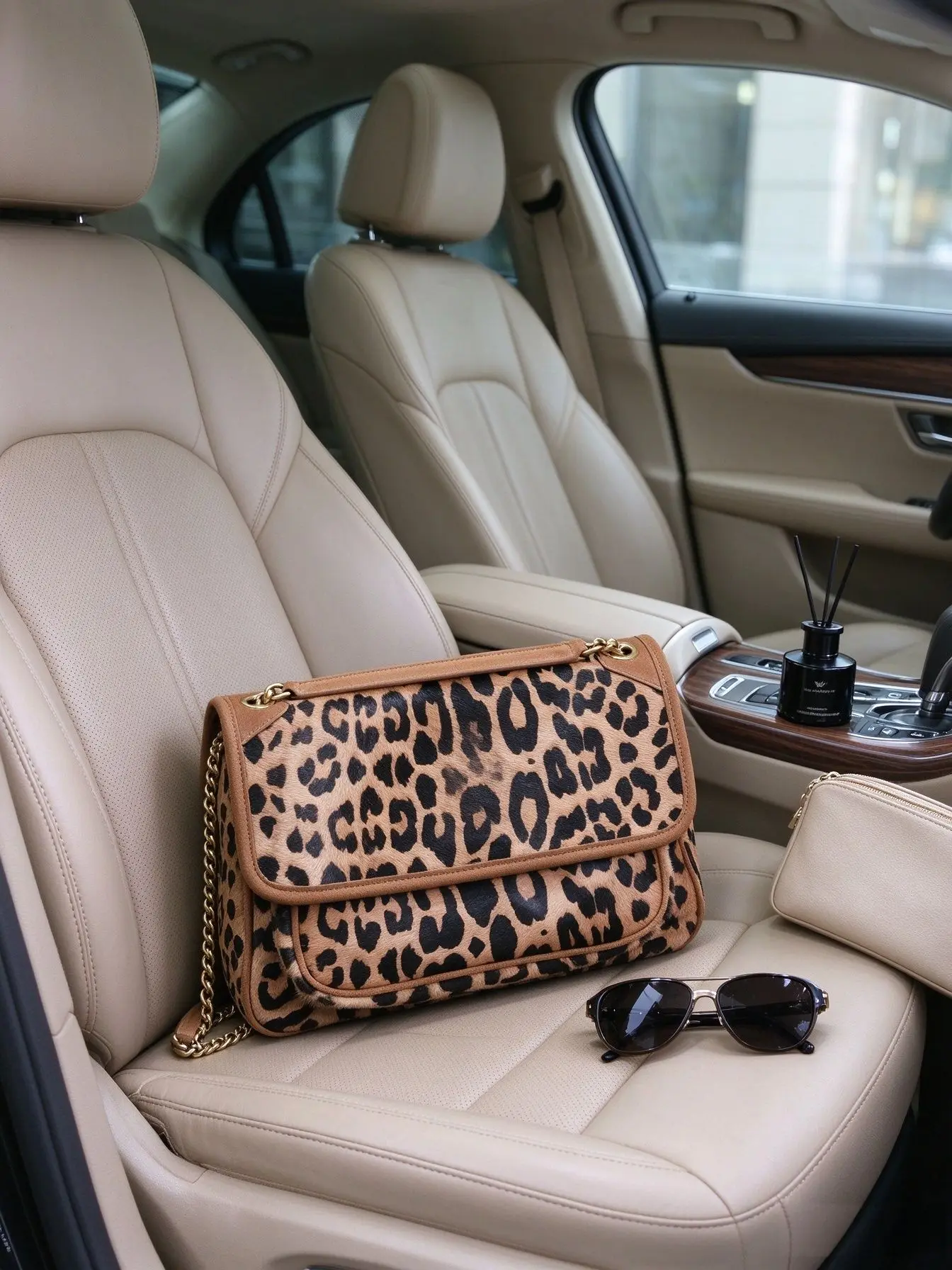 Unisex Vintage Leopard Pattern Furry Envelope Purse Metal Chain Strap V-Cut Flap Daily Casual Shoulder Handbag