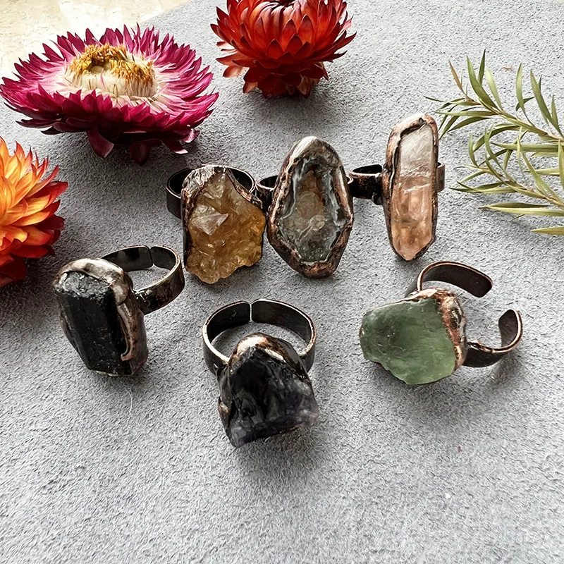 Raw Natural Crystal Rings, Green Fluorite Ring, February Stone Jewelry, Crystal Druzy Jewelry, Citrine Ring, Bridesmaid Jewelry